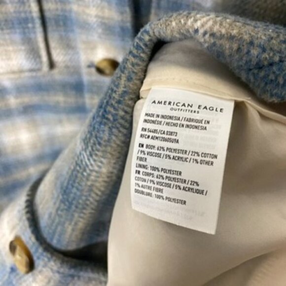 American Eagle Oversized Flannel Shacket Blue Plaid Jacket Coat Button Up - Picture 5 of 6